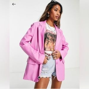 Bright pink faux leather blazer